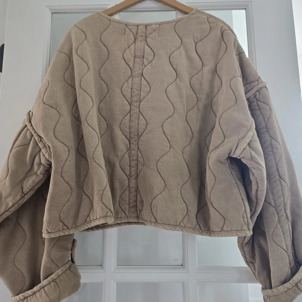 FREE PEOPLE Gwynnie Quilted Cropped Jacket In Champagne Diamonds NWOT Medium